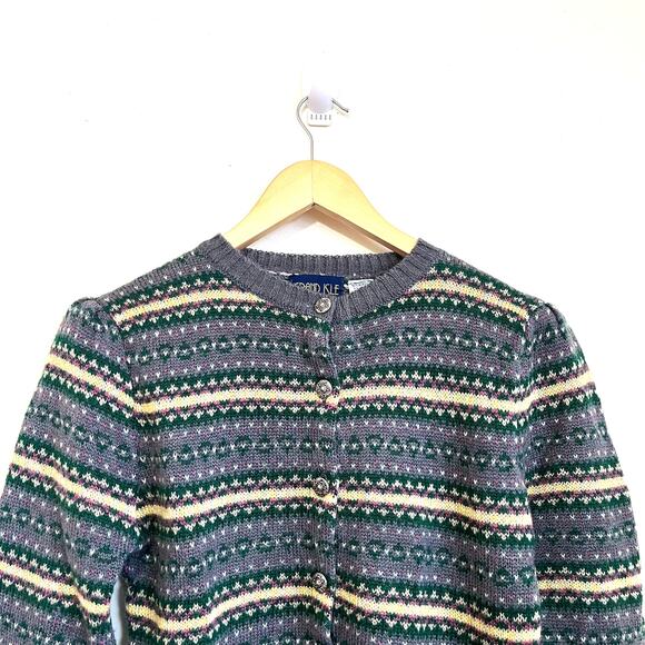 Vintage Grand Isle Nordic Womens Cardigan Sweater Size L Gray Fair Isle Cabin - Picture 3 of 7